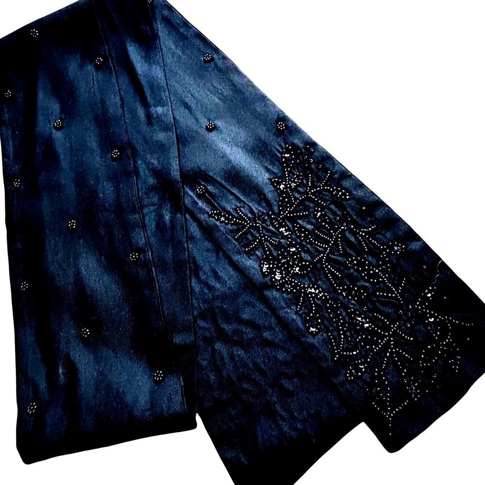 Silky black satin scarf long rectangle beaded cocktail formal theatre opera